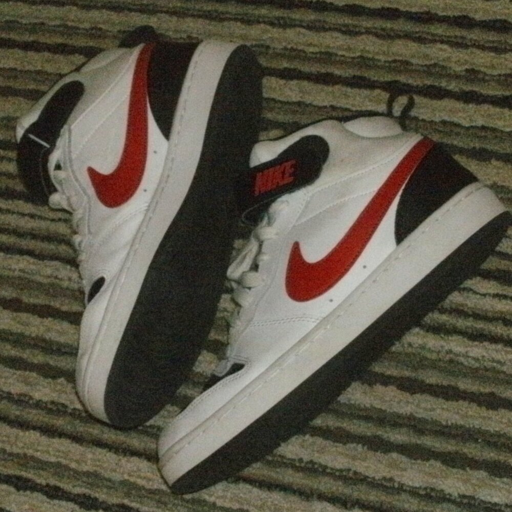 Nike Court Borough Mid 2 High Top White Red Shoes Sneakers CD7782-110 youth 6.5
